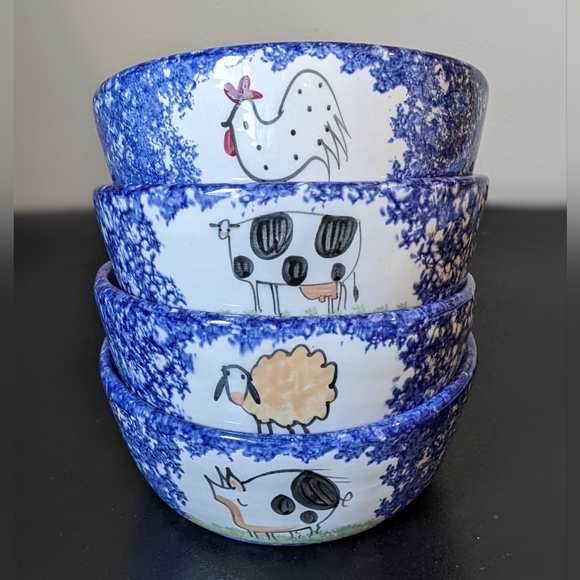 NWOB Molly Dallas Spatterware Pottery Large Cereal Ice Cream Bowl Set of 4 - Picture 1 of 3